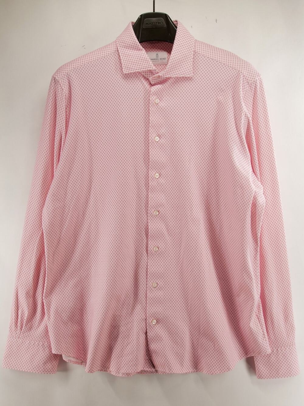 Emanuel Berg Shirt 17 L/XL Modern Fit Pink White Micro Pattern Stretch Poland